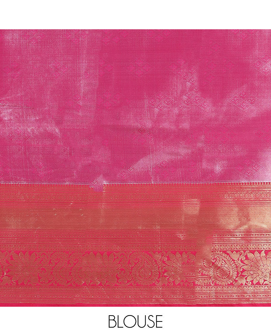 Blue jacquard semi banaras tissue saree, contrast traditional design border & pallu of intricate designs