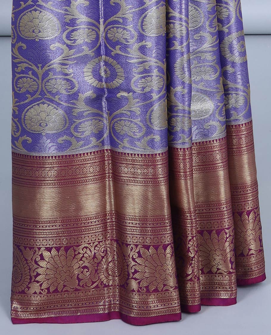 Blue jacquard semi banaras tissue saree, contrast traditional design border & pallu of intricate designs