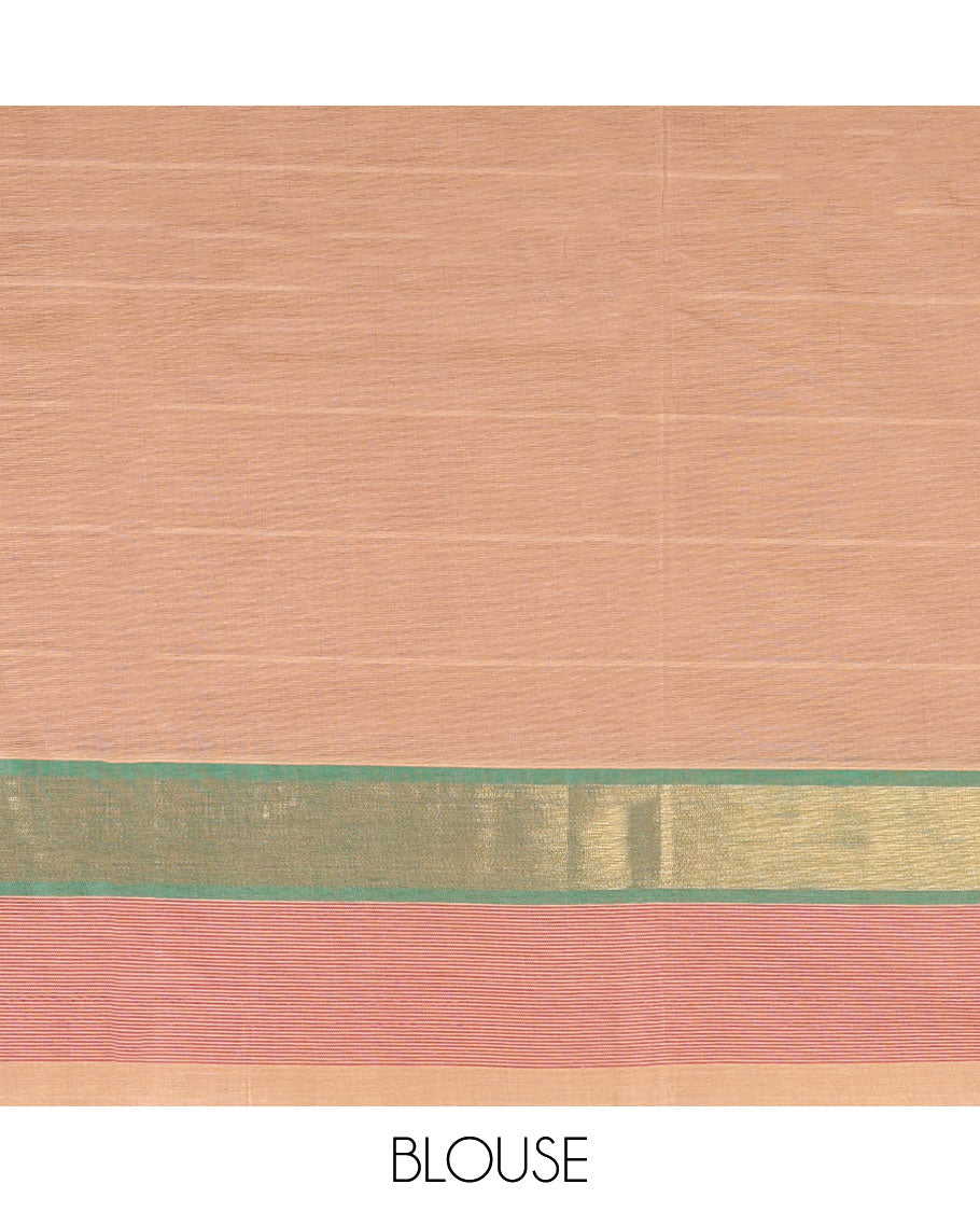 Sandal striped kanchi cotton saree with buttas, contrast plain border & pallu of floral designs