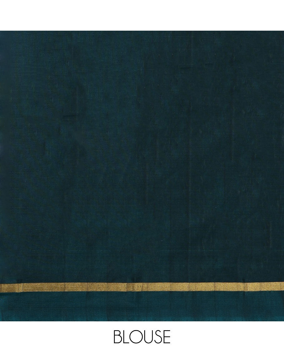 Maroon silk cotton saree with zari buttas, contrast plain border & pallu of floral zari designs