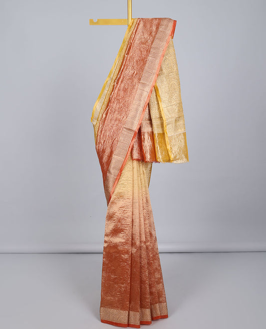 Orange crushed saree, traditional design border & pallu of intricate designs