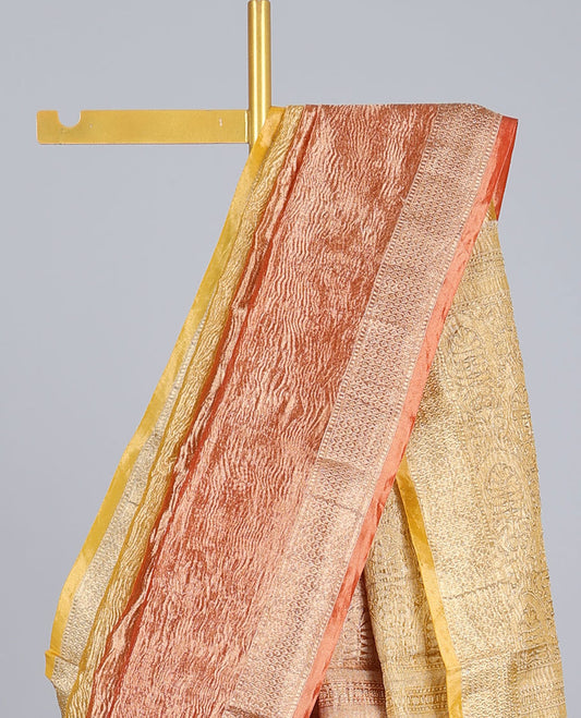 Orange crushed saree, traditional design border & pallu of intricate designs