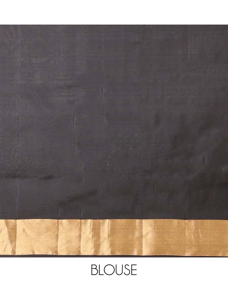 Blue silk saree with zari buttas, contrast bavanji border & pallu of kathir,muthu,kodi visiry & jaal designs