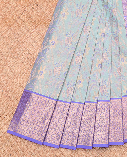 Blue jacquard wedding silksaree, contrast intricately designed pallu & zari border of rekku & floral designs