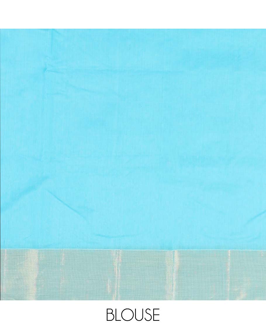 Blue chanderi cotton saree with buttas, plain border  & pallu of zari designs