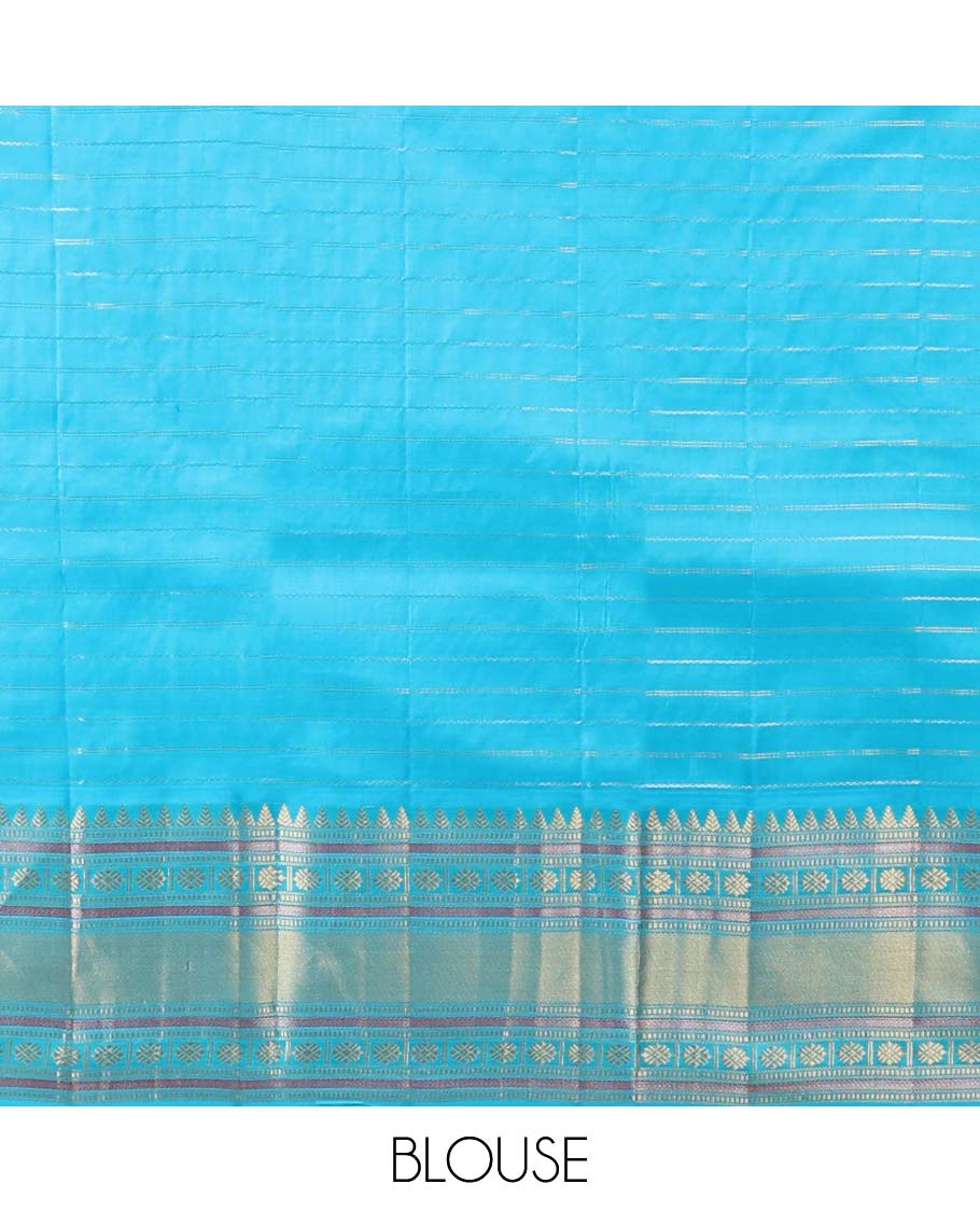 Green checked silksaree with zari buttas, contrast jaal pallu & border of rekku,muthu,banaras & kamalam