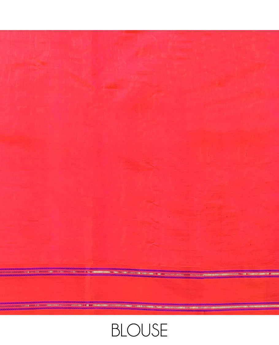 Green plain silksaree, contrast temple rettai pettu muthu design border & zari design pallu