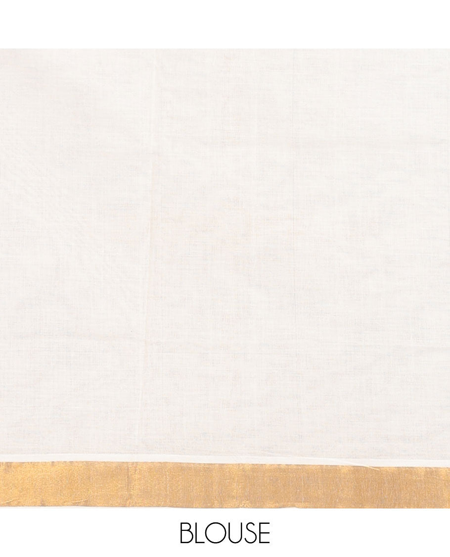 Cream kerala saree with zari designs, zari border & pallu of intricate designs in zari