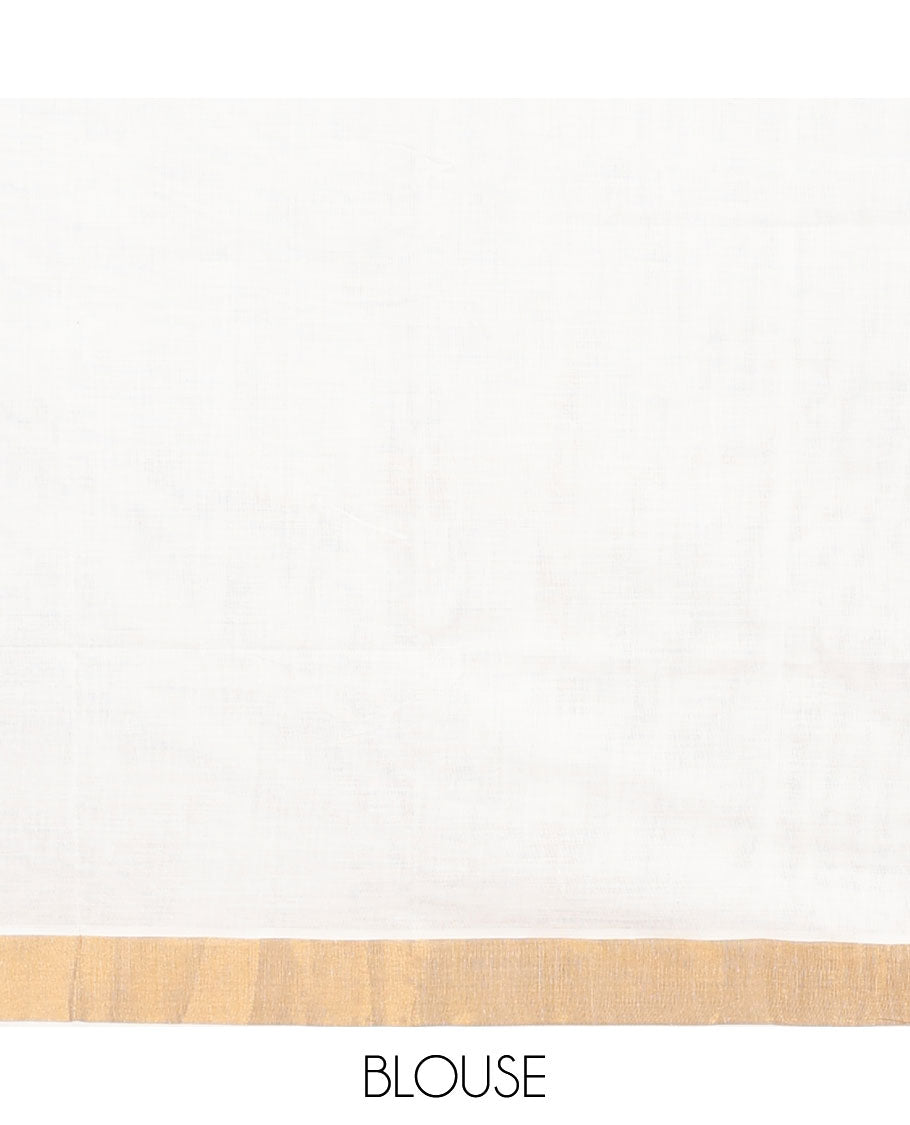 Cream kerala saree with zari designs, zari border & pallu of traditional designs in zari