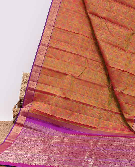 Green mayil chakram embossed silk mix saree, contrast jaal pallu & border of rekku,kathir,kodi visiry & mayil