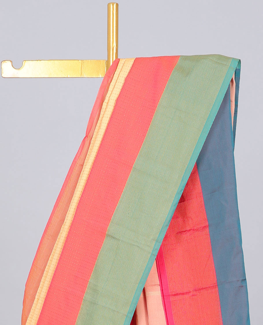 Yellow aarani gift saree with buttas, contrast border of stripes & pallu of stripes