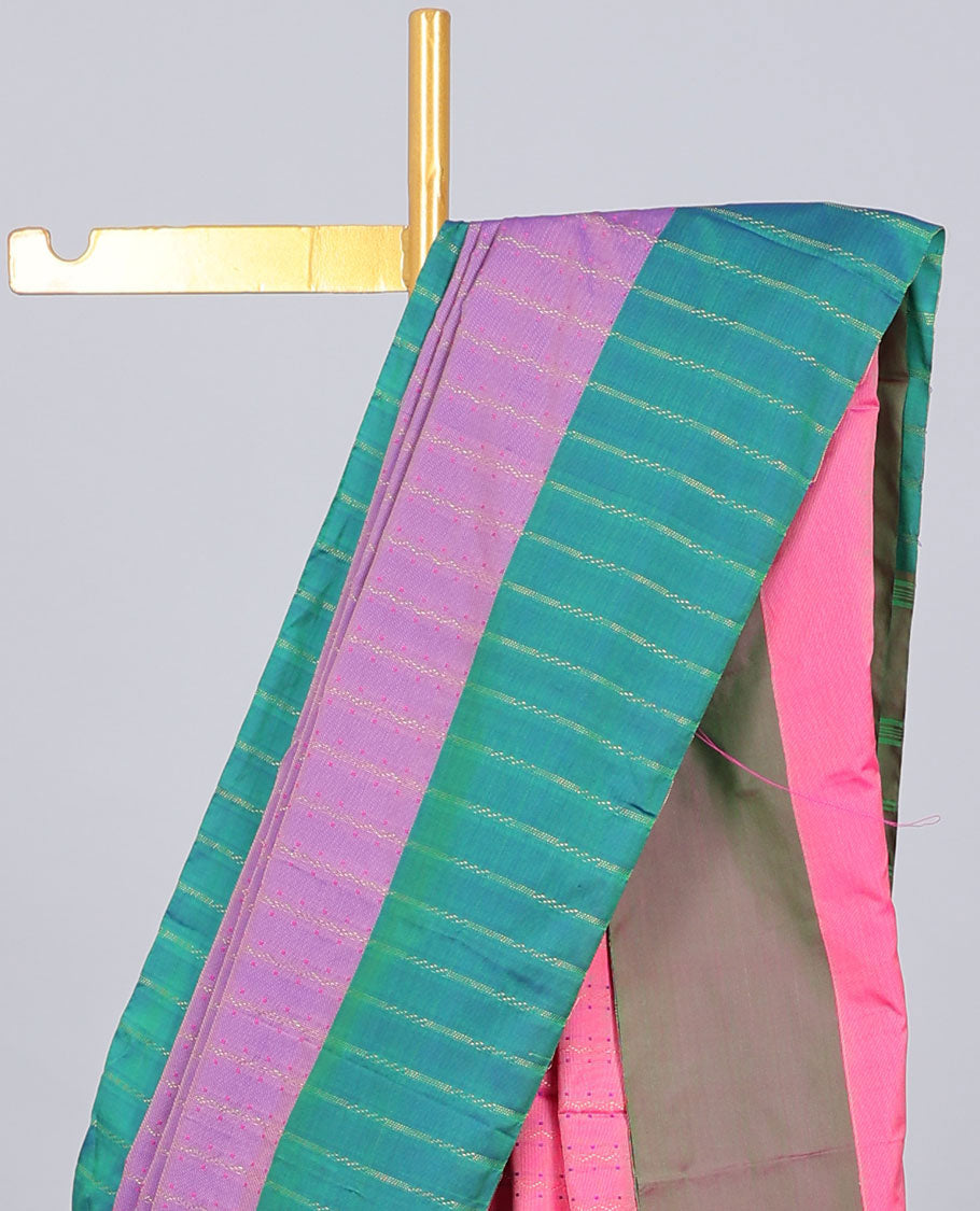 Violet aarani gift saree with buttas, contrast striped border & pallu of stripes
