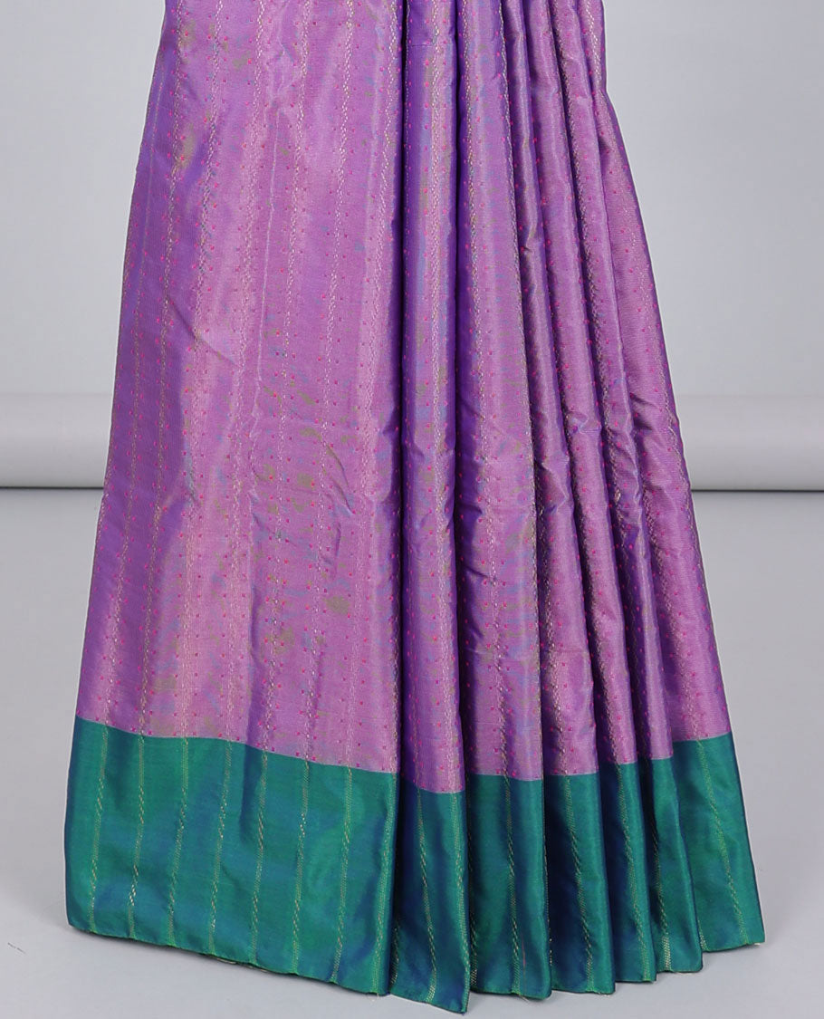 Violet aarani gift saree with buttas, contrast striped border & pallu of stripes