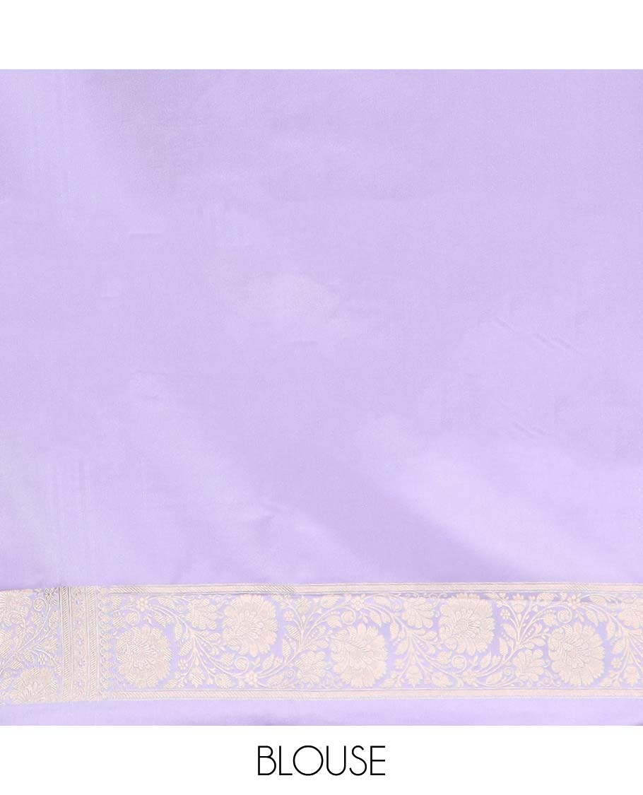 Lavender semi-banaras satin saree with buttas, traditional design zari border & pallu of intricate designs