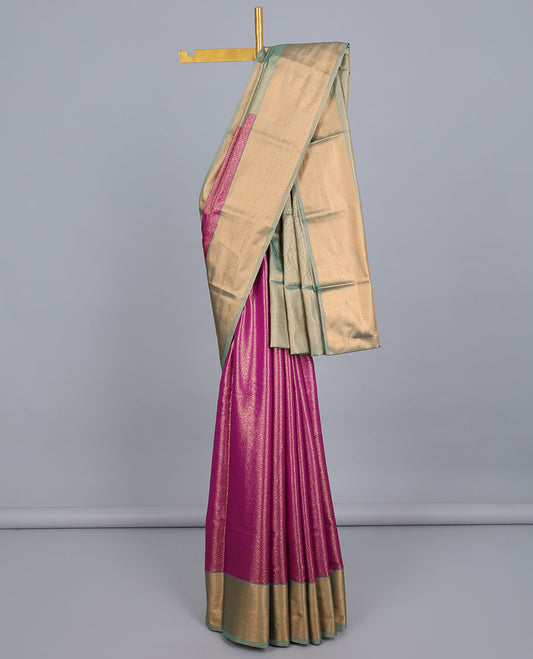 Pink floral jacquard budget silk saree, contrast traditional design border & pallu of intricate designs