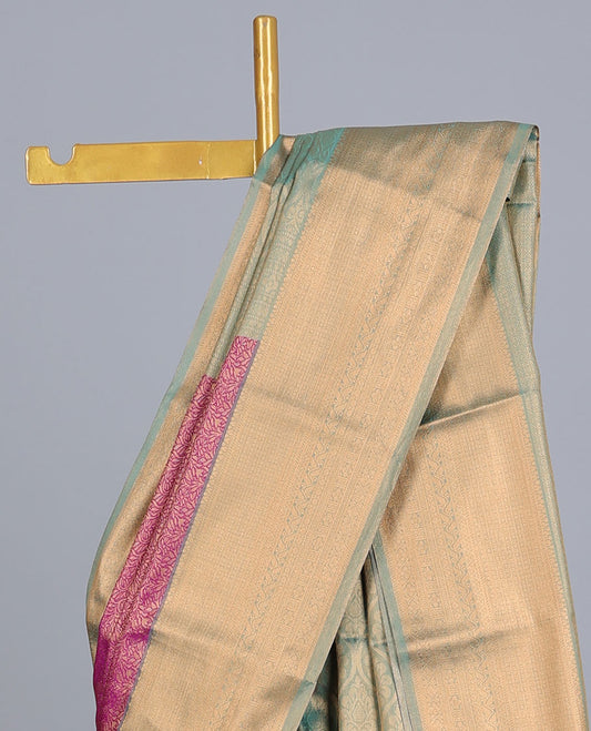 Pink floral jacquard budget silk saree, contrast traditional design border & pallu of intricate designs