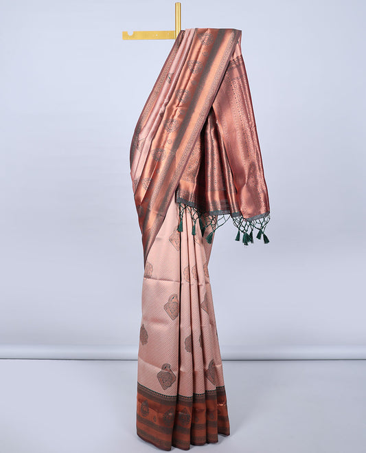 Gold jacquard butter silk saree, contrast zari design border & pallu of intricate zari designs