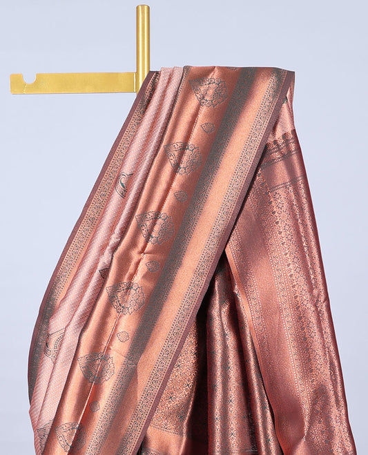 Gold jacquard butter silk saree, contrast zari design border & pallu of intricate zari designs