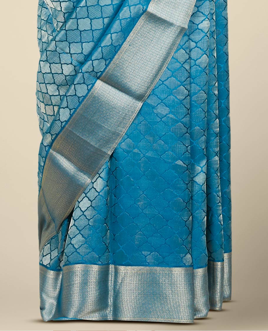 Green ogee patterned mysore silk saree, traditional design zari border & pallu steeped with paisleys