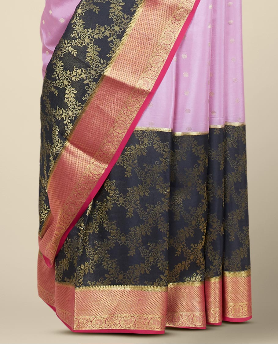 Black jaal design & zari buttas mysore silksaree, contrast traditional design zari border & pallu of intricate designs