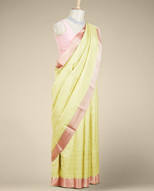 Green geometric design mysore silksaree, contrast traditional design zari border & pallu of intricate designs