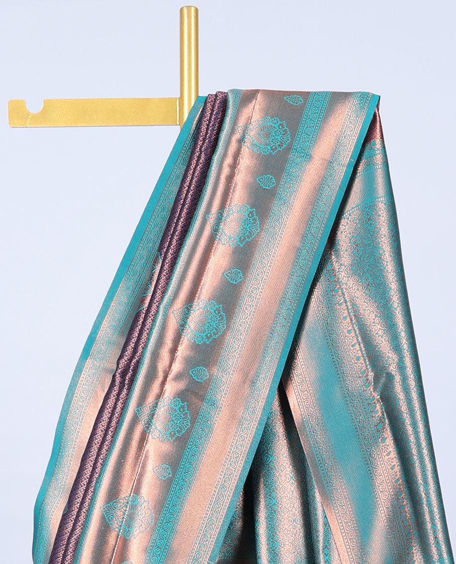 Blue jacquard butter silk saree, contrast zari design border & pallu of intricate zari designs