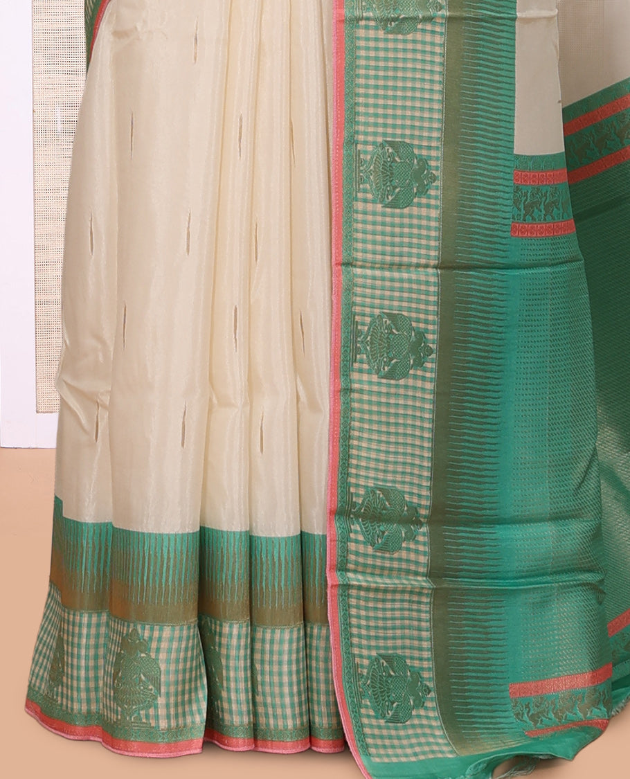 Off-White Raindrop Butta Semi-Mysore Silk Saree