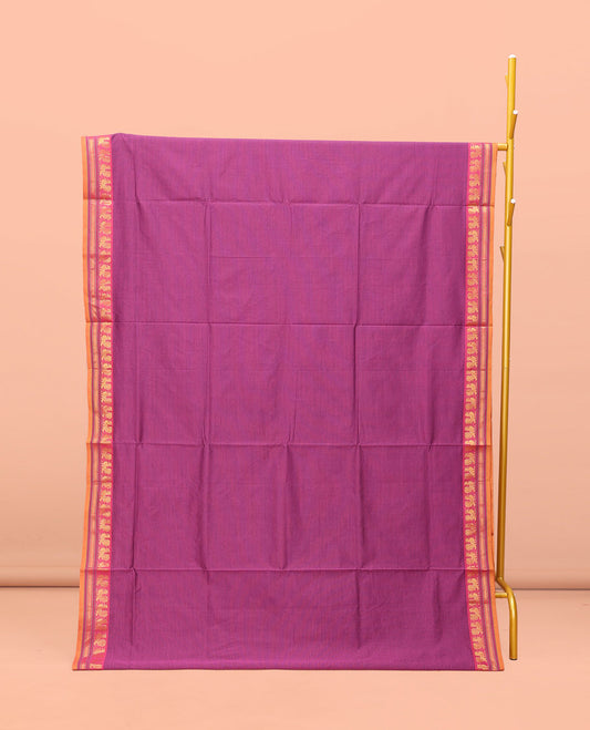 Pink Striped Poly Cotton Saree