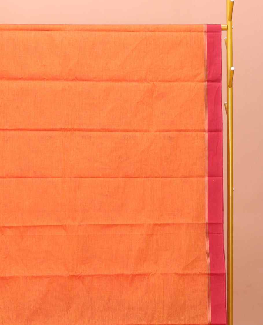 Orange Kanchi Cotton Saree, Featuring Temple Buttas on Its Body, Contrast Border, Pallu of Floral Design, and a Matching Blouse