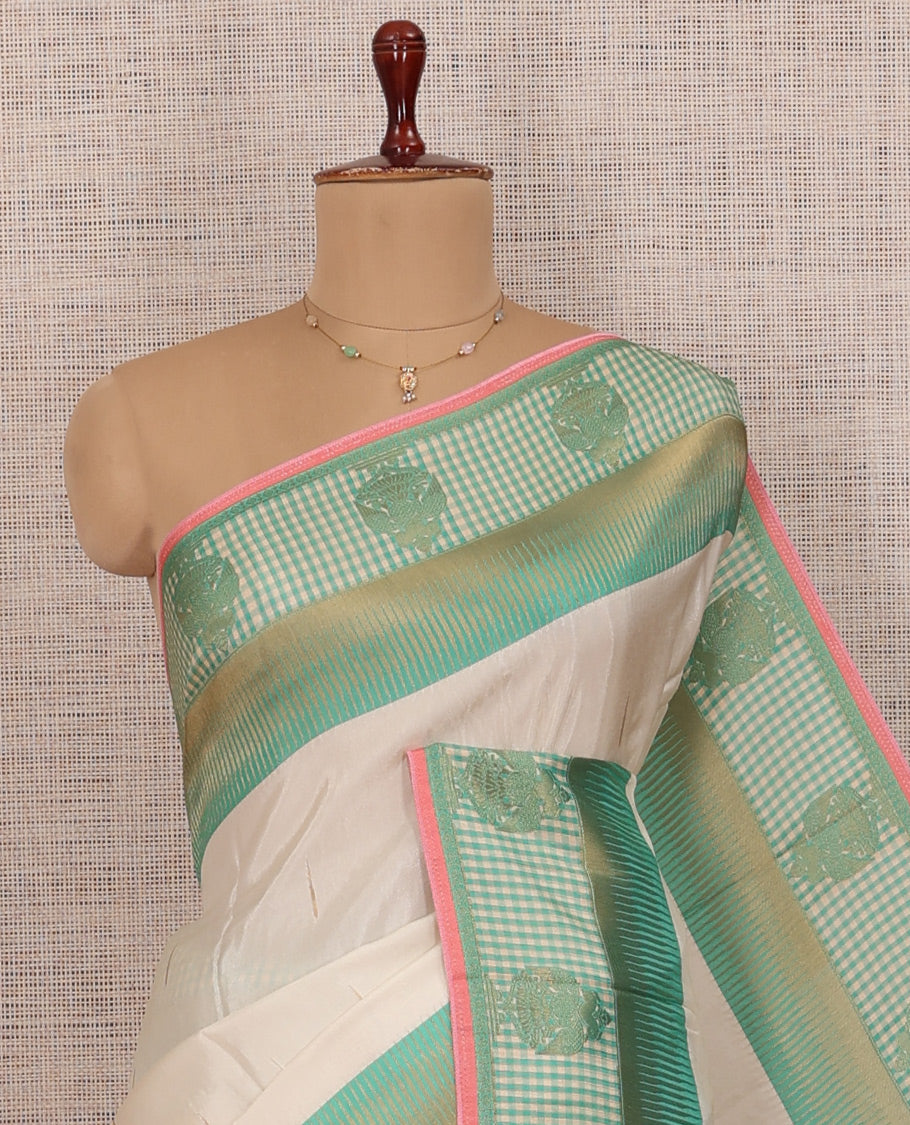 Off-White Raindrop Butta Semi-Mysore Silk Saree