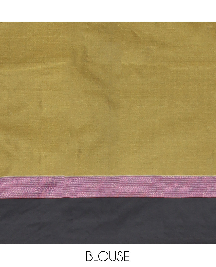 Pink Plain Arani Saree, a Contrast Border, Contrast Zari Striped Pallu, and a Contrast Blouse