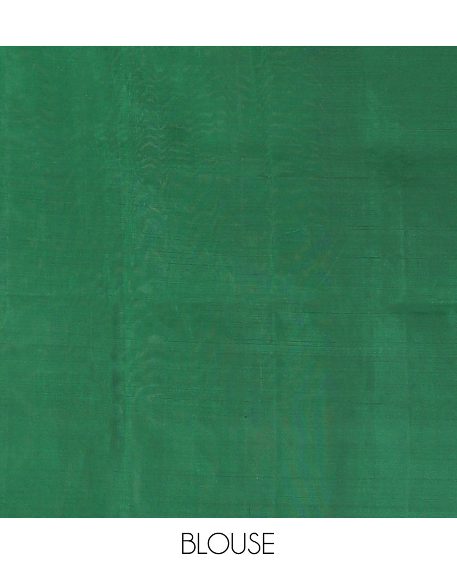 Green Mayuri Lite Silk Mix Saree, Ornamented with Zari Buttas, Complemented By Contrast Border and Pallu of Intricate Design Weave, and a Contrast Blouse