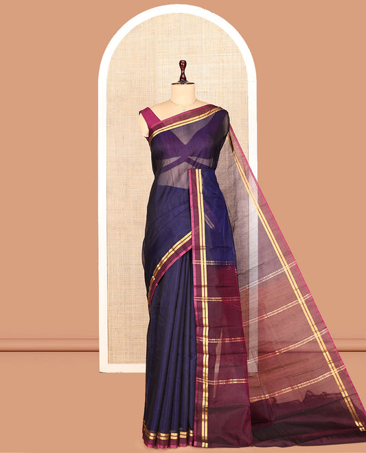 Navy Blue Plain Silk Cotton Saree