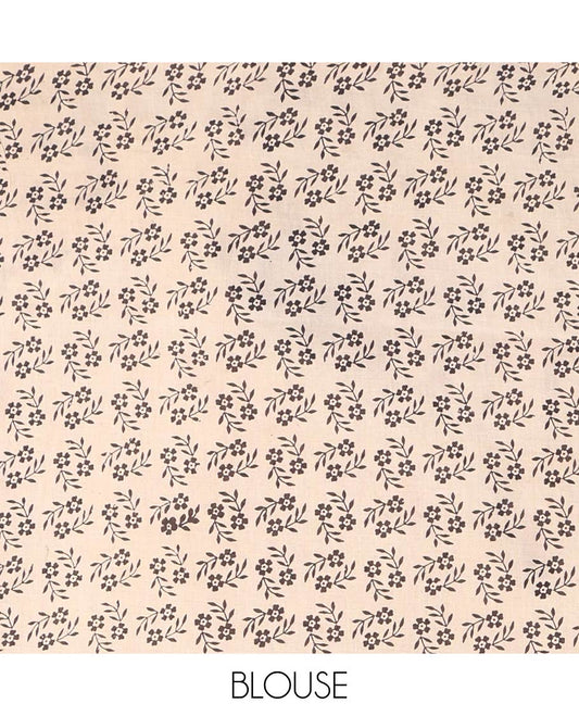 Black Machine-Printed Kalamkari Cotton Saree, Graced with Floral Vine Printed on Its Body, Self-Printed Border, Pallu of Floral and Figurines Print, and Paired with a Printed Blouse