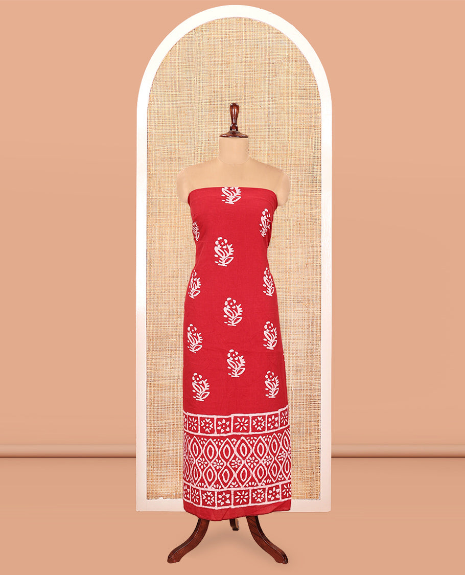 Maroon Cotton Material Chudidar, Batik Printed Top, a Matching Bottom, and Batik Print Dupatta