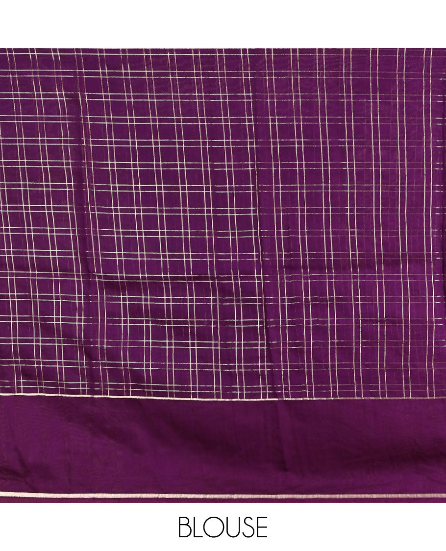 Yellow Checked Assam Silk Saree, Contrast Zari Striped Border, Gleaming Zari-Striped Pallu, and a Contrast Blouse