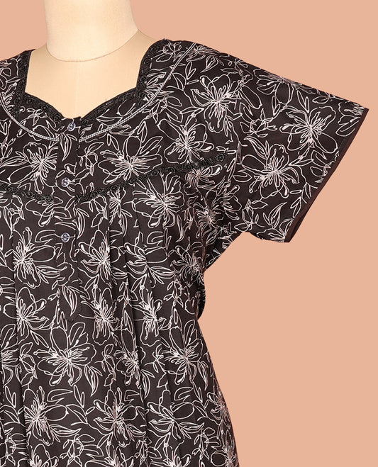 Black Cotton-Blended Nighty