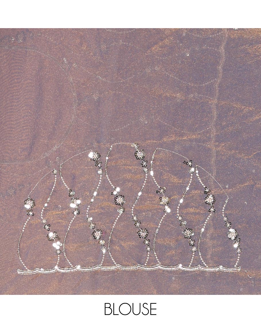 Blue Shimmer Chiffon Saree Elegantly Embellished with Sequins and Thread-Woven Ogee Patterns All Over the Body, Featuring a Scalloped Sequins Work Border, and Paired with a Matching Blouse Embellished with Sequins Work