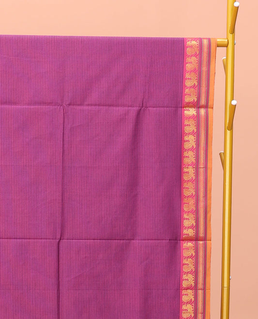 Pink Striped Poly Cotton Saree