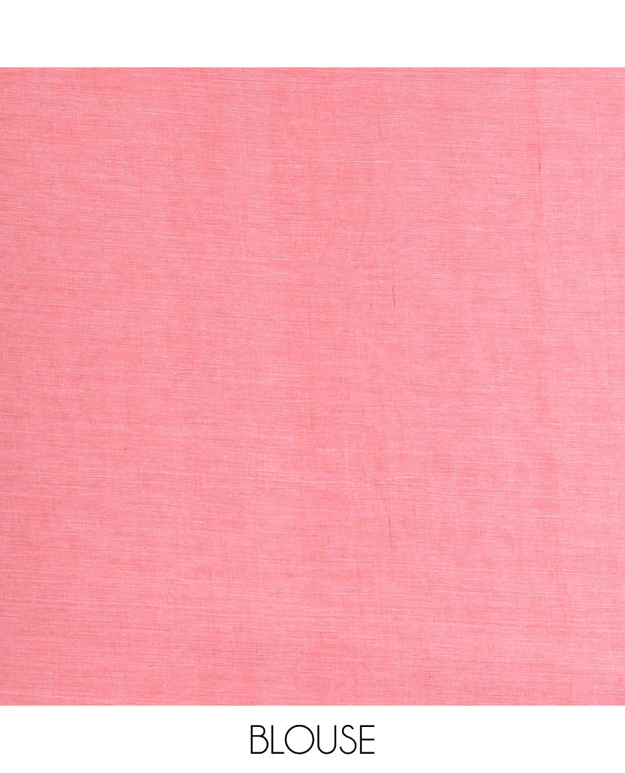 Borderless Baby Pink Mul Cotton Saree, Delicately Woven with Heart Motifs Embroidered All Over Its Body, a Self-Pallu, and Paired with a Matching Blouse