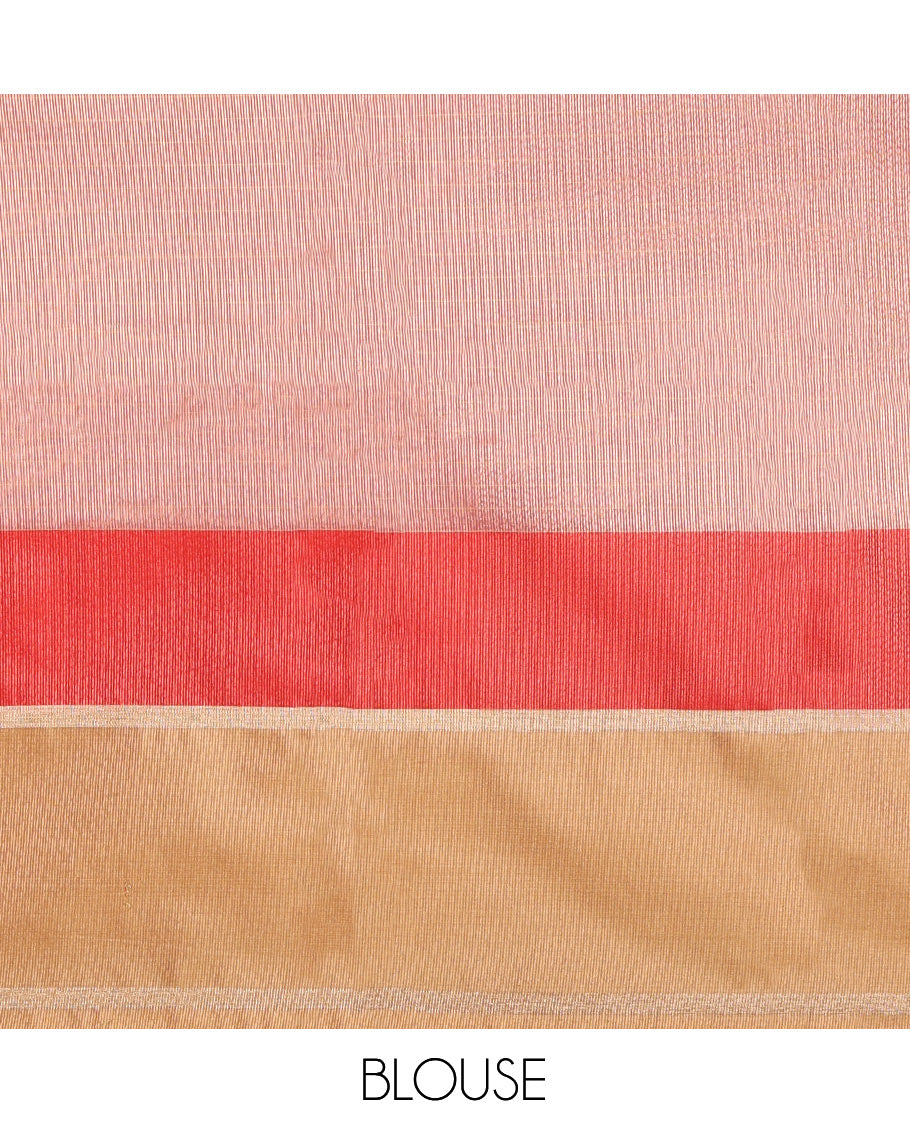 Cream-Red Semi-Organza Saree