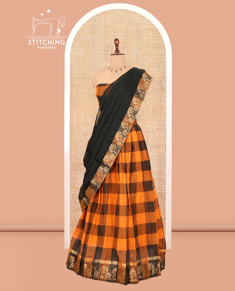 Brown-Orange Chettinad Half-Cotton Saree