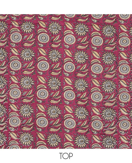 Red chudidhar material set floral design top with geometric design bottom & geometric design floral design dupatta