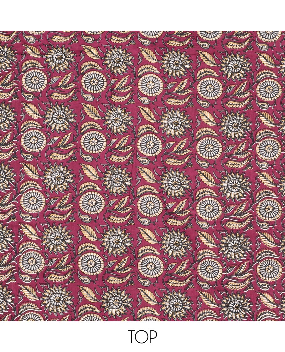 Red chudidhar material set floral design top with geometric design bottom & geometric design floral design dupatta