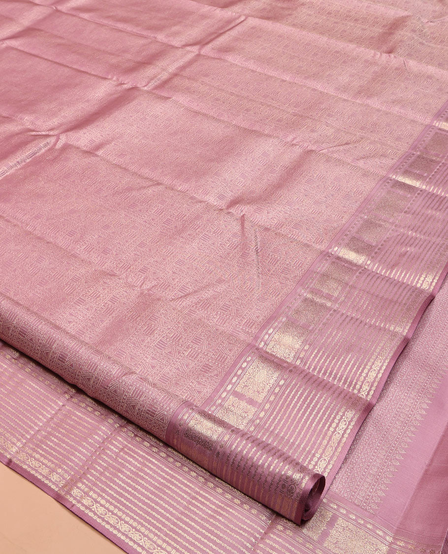 Pale Pink Kanchipuram Wedding Silk Saree, Beautifully Bedecked with Jacquard Design, a Zari Border of Star Vanki, Neli, Poun, and Kodi Visiry, Grand Pallu, and a Matching Blouse