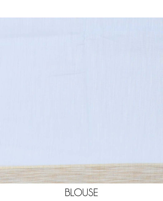 Blue jaal printed budget cotton saree, contrast border & intricately printed pallu