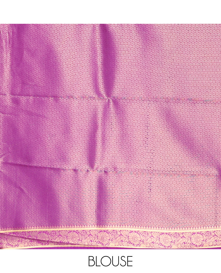 Olive Green Semi-Kanchi Silk Saree, Adorned with Buttas and Checks, a Contrast Traditional Border, Jaal Pallu, and a Contrast Blouse