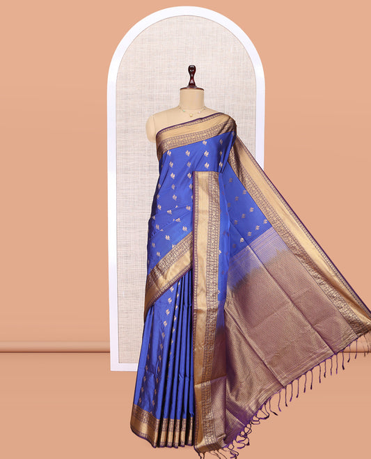 Blue Zari Buttas Budget Silk Saree