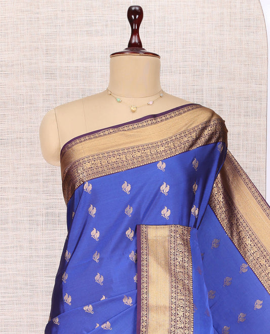 Blue Zari Buttas Budget Silk Saree
