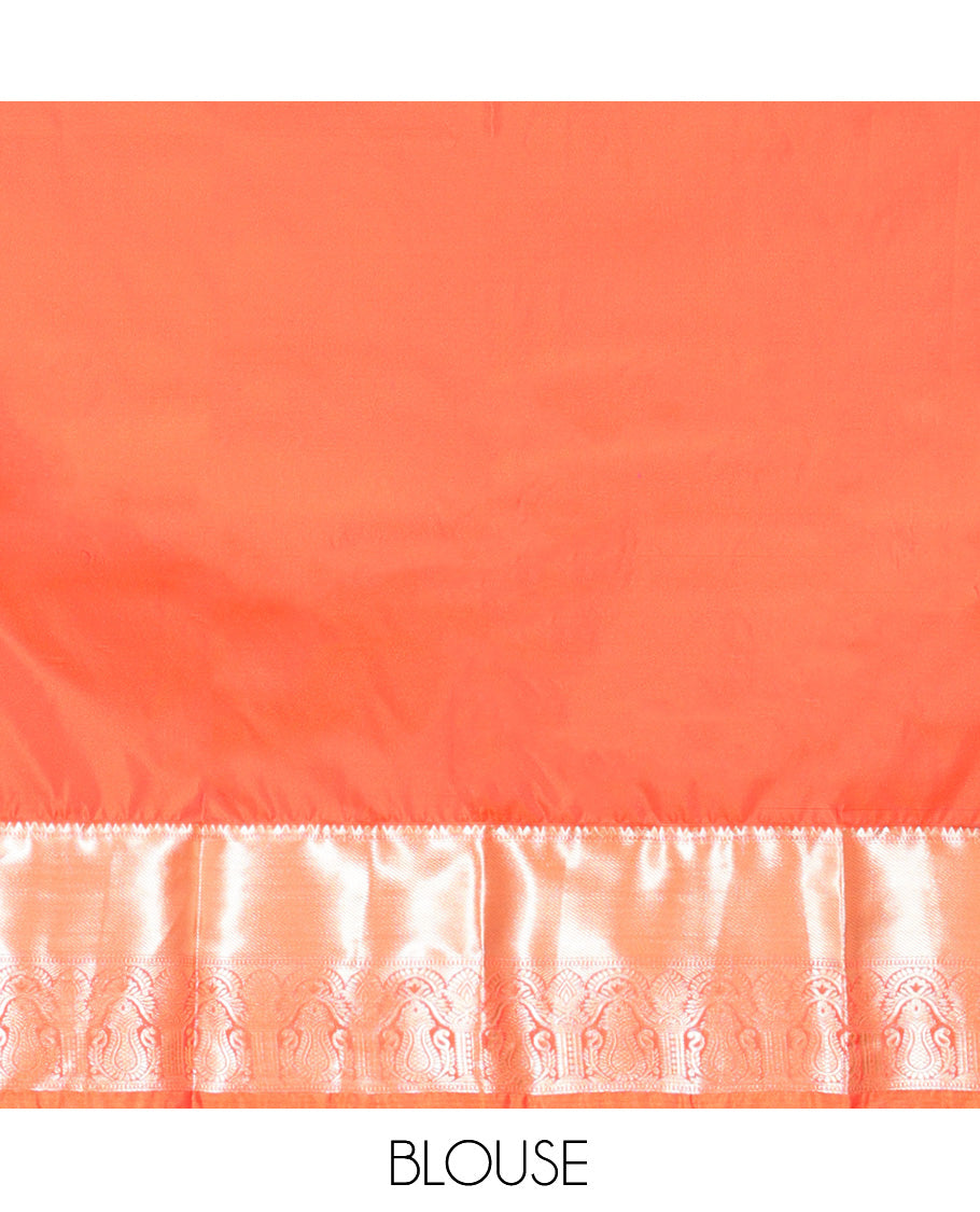 Blue Budget Silk Saree, Prettified with Peacock Buttas, Complemented by a Contrast Traditional Zari Border, Jaal Pallu, and Contrast Blouse